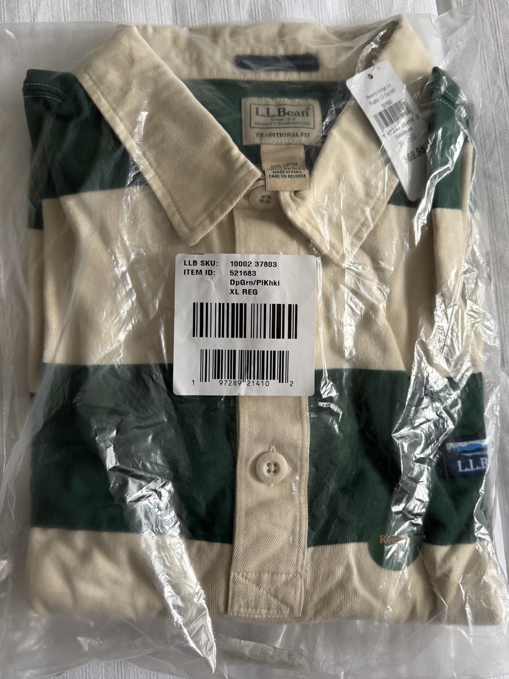NWT L.L. Bean Deep Green and Cream Vintage Soft Rugby Shirt - Picture 3 of 9
